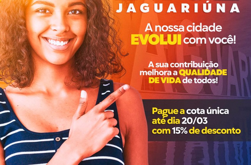VENCIMENTO DO IPTU EM JAGUARIÚNA AGORA É EM 20 DE MARÇO