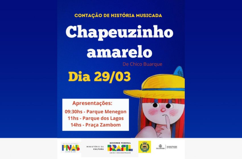 SÁBADO TEM CONTAÇÃO DE HISTÓRIA MUSICADA ‘CHAPEUZINHO AMARELO’ EM JAGUARIÚNA