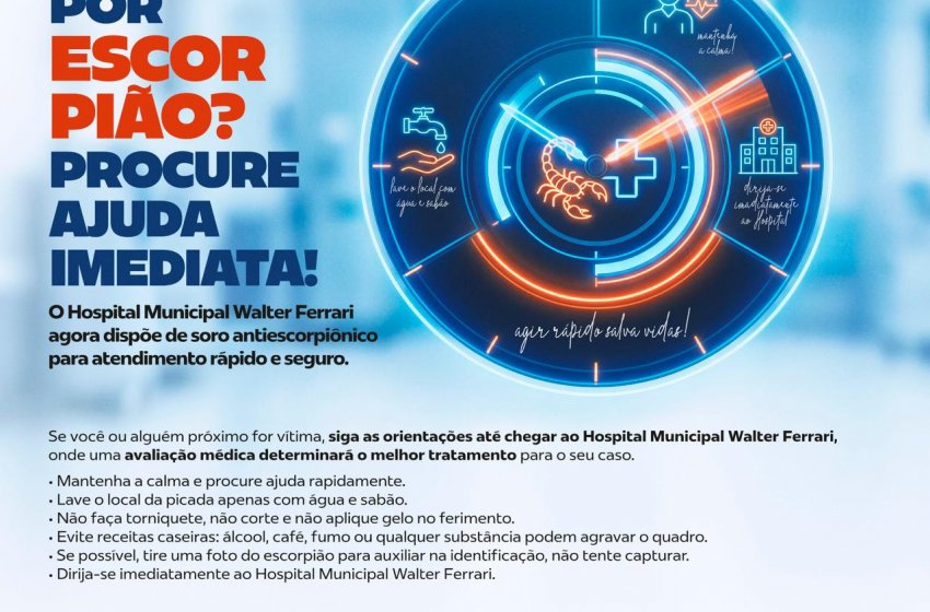 FOI PICADO POR ESCORPIÃO? PROCURE O HOSPITAL WALTER FERRARI!